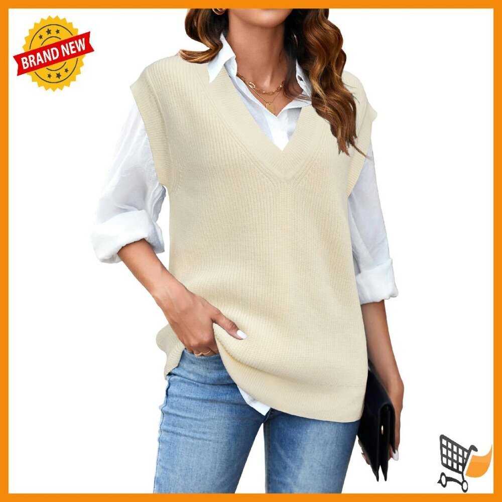 Oversized Knit Sweater Vest V-Neck Sleeveless Pullover Layering Top